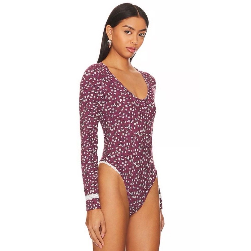 Intimately Free People Sugar Dreams Floral Thermal Knit Bodysuit Lace Trim XL